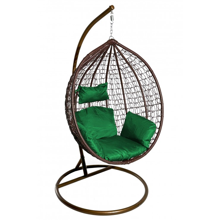 Подвесное кресло "Crocket Brown" - зеленая подушка