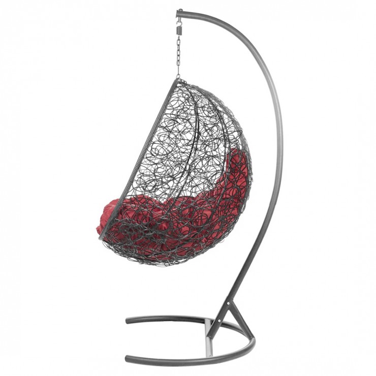 Подвесное кресло из ротанга "Kokos Gray" - Красная подушка