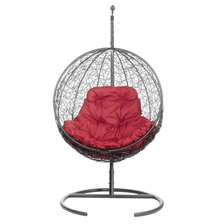 Подвесное кресло из ротанга "Kokos Gray" - Красная подушка