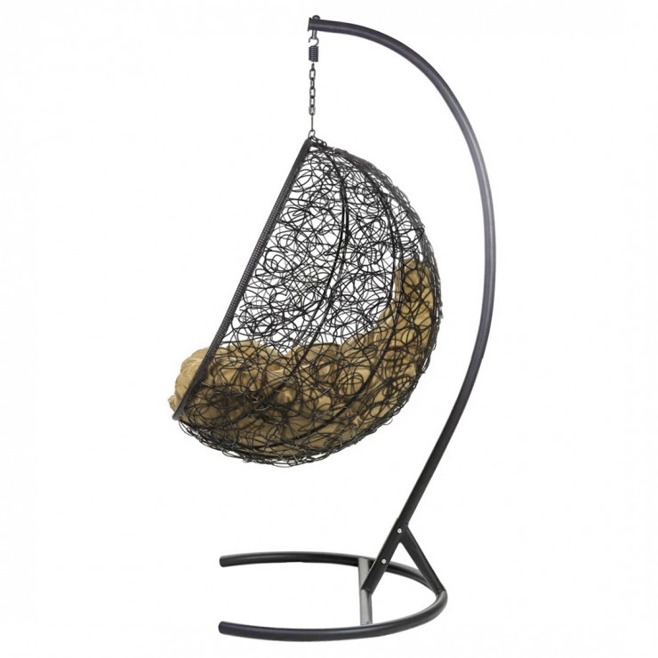 Подвесное кресло из ротанга "Kokos Black" - Бежевая подушка