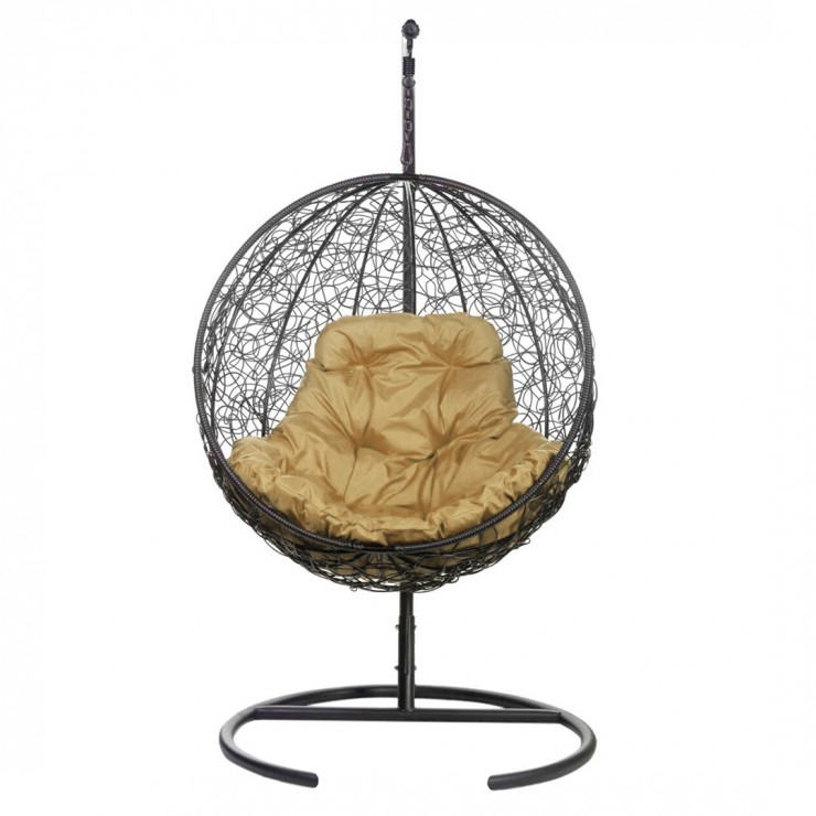 Подвесное кресло из ротанга "Kokos Black" - Бежевая подушка