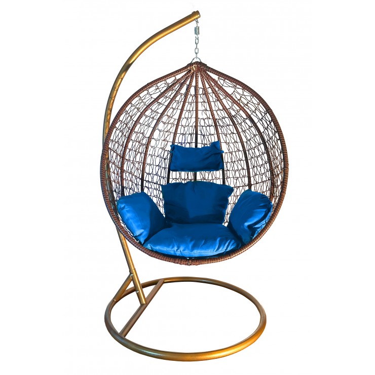 Подвесное кресло "Crocket Brown" - синяя подушка