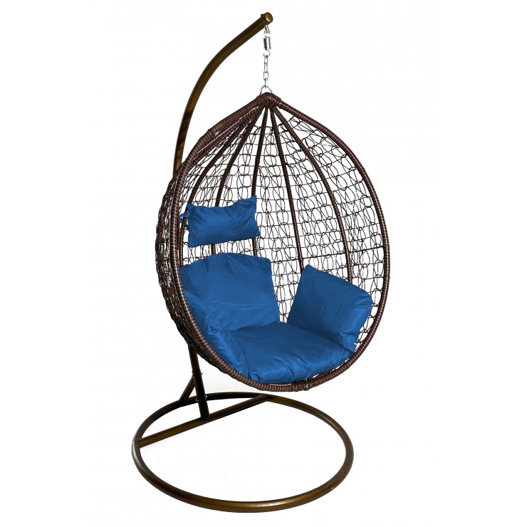 Подвесное кресло "Crocket Brown" - синяя подушка