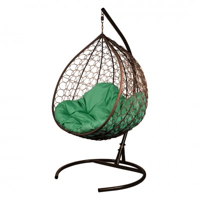 Двойное подвесное кресло "Gemini" promo brown - зеленая подушка