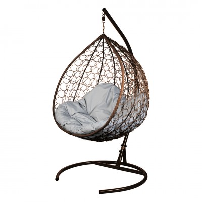 Двойное подвесное кресло "Gemini" Promo Brown - с серой подушкой