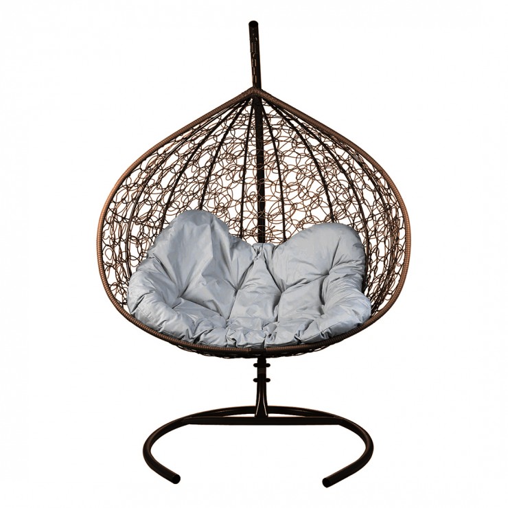 Двойное подвесное кресло "Gemini" Promo Brown - с серой подушкой