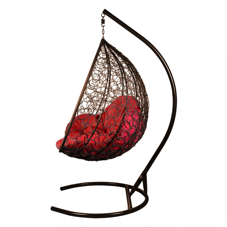 Двойное подвесное кресло "Gemini" promo brown - красная подушка