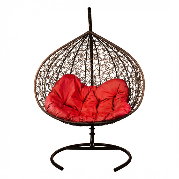 Двойное подвесное кресло "Gemini" promo brown - красная подушка