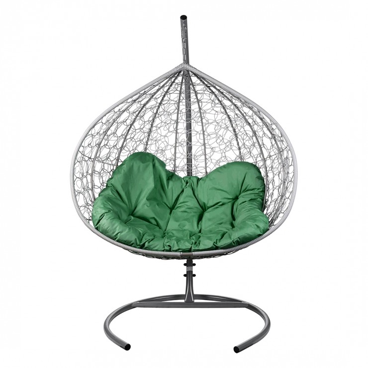 Двойное подвесное кресло "Gemini" Promo Gray - зеленая подушка