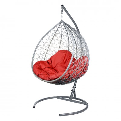 Двойное подвесное кресло "Gemini" promo gray - красная подушка