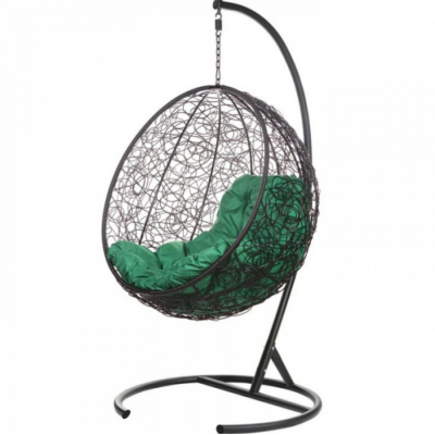 Подвесное кресло из ротанга "Kokos Black" - Зеленая подушка