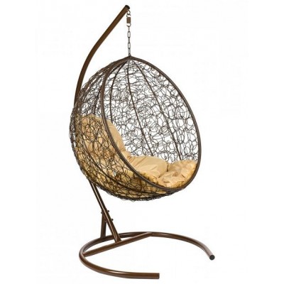 Подвесное кресло из ротанга "Kokos Brown" - Бежевая подушка