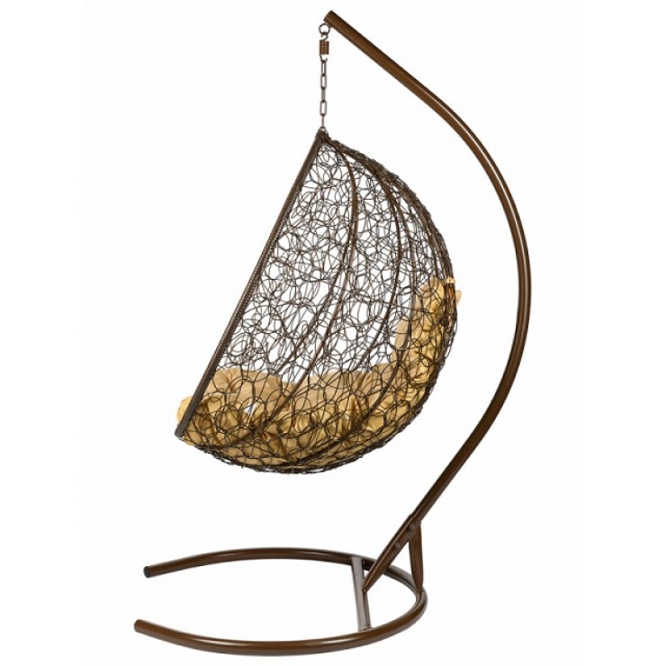 Подвесное кресло из ротанга "Kokos Brown" - Бежевая подушка