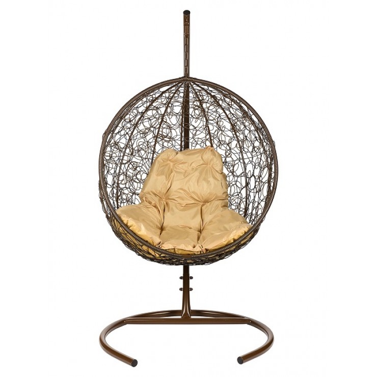 Подвесное кресло из ротанга "Kokos Brown" - Бежевая подушка