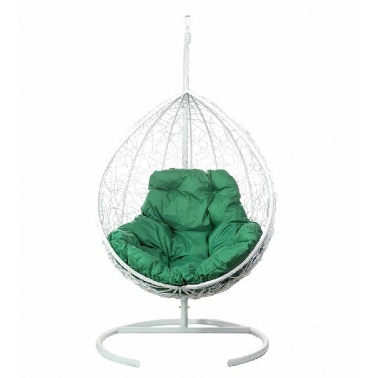Подвесное кресло из ротанга "Kokos White" - Зелёная подушка
