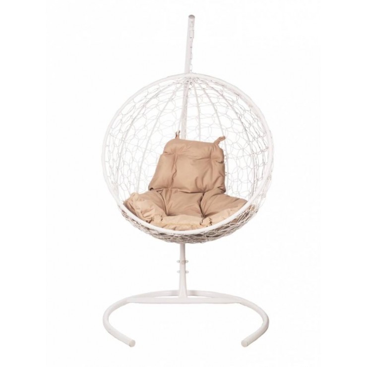 Подвесное кресло из ротанга "Kokos White" - бежевая подушка